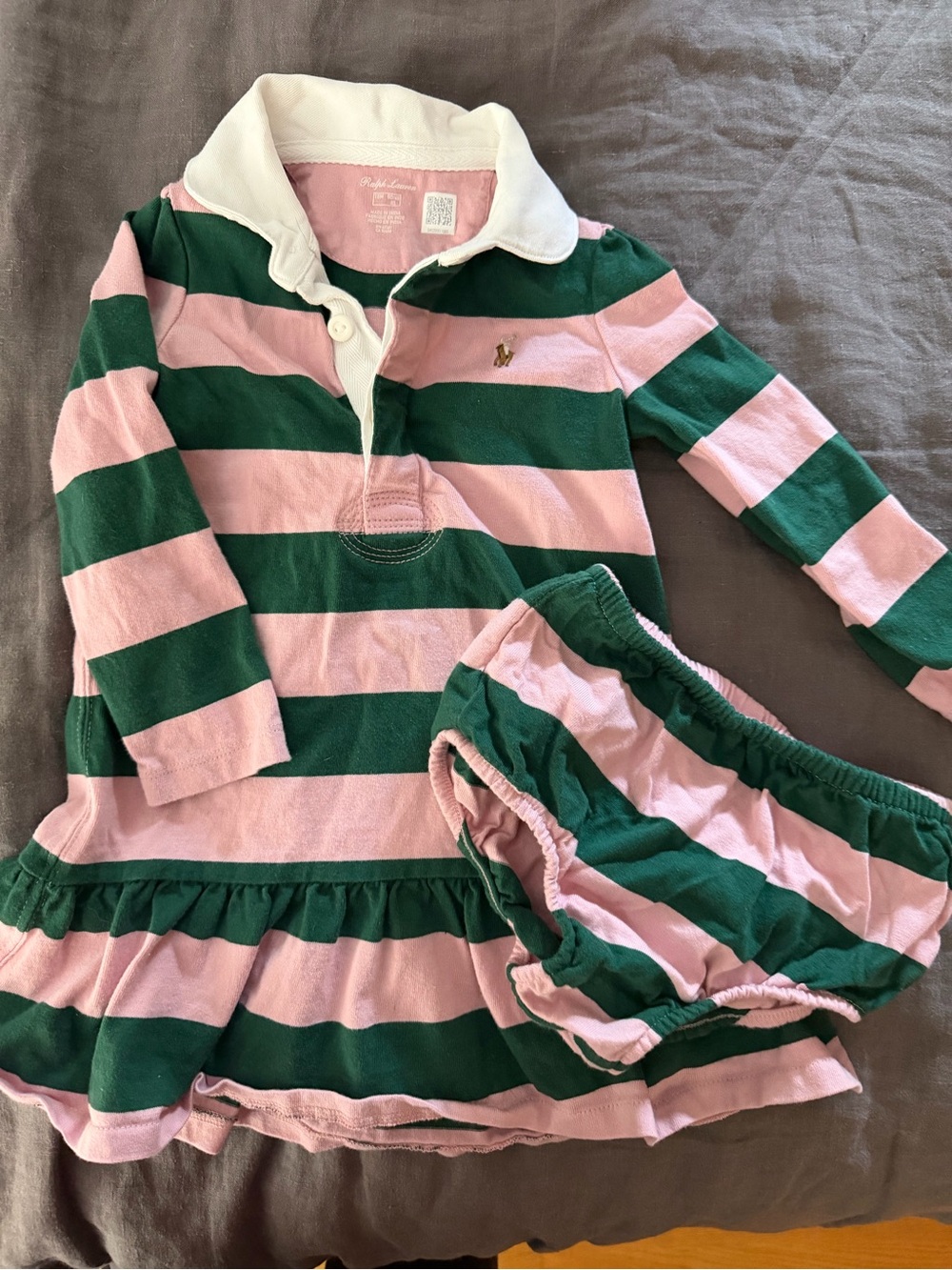 Polo by Ralph Lauren Green & Pink Striped Rugby Pajama Dress Set